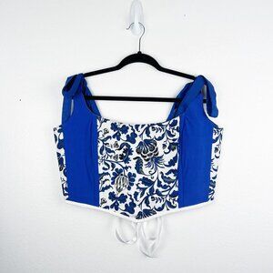 Hand Crafted Blue Floral Patchwork Corset Top – Cottagecore Aesthetic